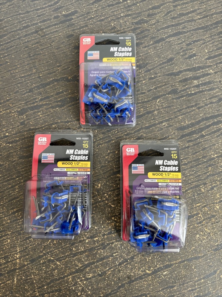 Lot of 3 Gardner Bender MSI-1525T Metal Staples, 1″ x 1/2″
