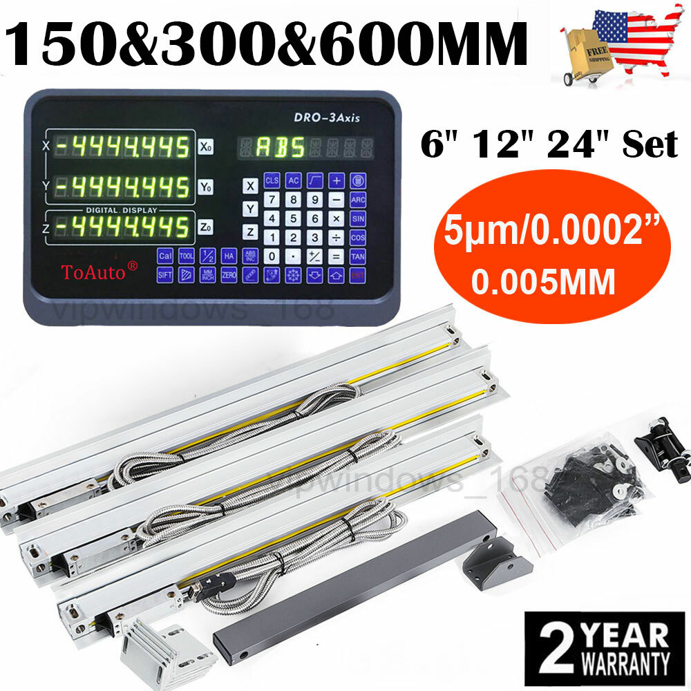 3Axis Linear Scale 6″ 12″ 24″ w/ DRO Display Digital Readout for CNC Milling, US