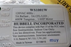Hubbell Wiring Device-Kellems WS1001W 3 Pk 120VAC Vacancy Sensor (BW)