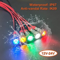 10Pcs 8mm 12 24 Volt LED Indicator Light Waterproof IP67 Indicator Light
