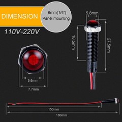 5pcs 6mm LED Indicator Light Plastic Black Signal ot Lamp 110 220V AC 1/4