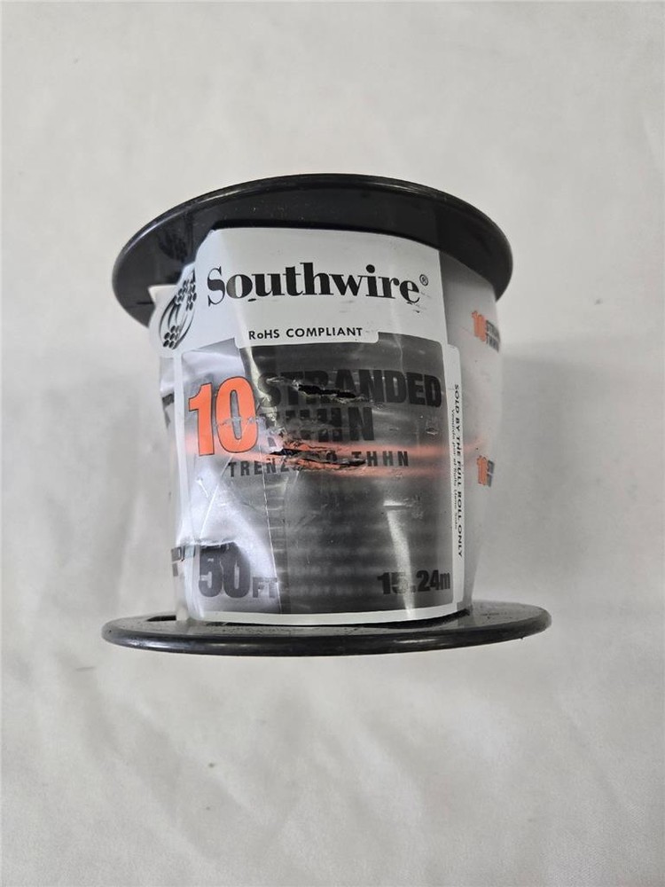 = Southwire 10 Stranded Building Wire Black 50 Ft THHN10STRCUBK50SPC