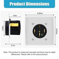 Outlet 50 Amp EV Charging with Stainless Steel Wall Plate Receptacle 125/250V 3-