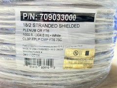 1000ft 18/2 Stranded Shielded Plenum FT6 White Cable Wire CL3P FPLP CMP USA