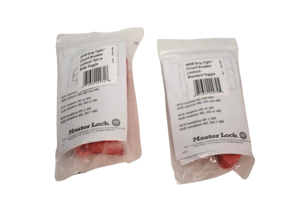 Master Lock Grip Tight Circuit Breaker Lockout 491B 493B Lot Of 2 Red Toggle