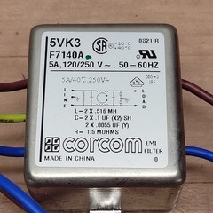 Corcom 5VK3 EMI Filter, Single Phase, 120/250V, 50/60Hz, 5A – USED