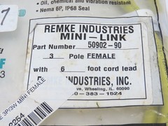 Remke 50902-90 Cordset Connector 3 Pole Female (collar) 90° 1 end plain 6′ Lgt