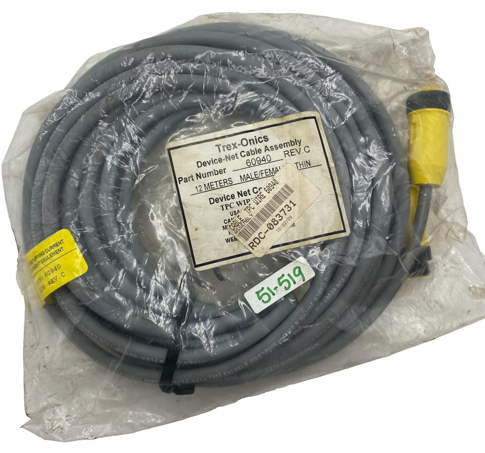 TPC Trex-Onics 60940 DeviceNet Cable Assembly 12 Meters Rev C ✅