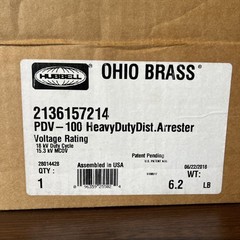 Lightning Arrester Hubbell Ohio Brass PDV100 18kV/ 15.3kV MCOV NEVER USED