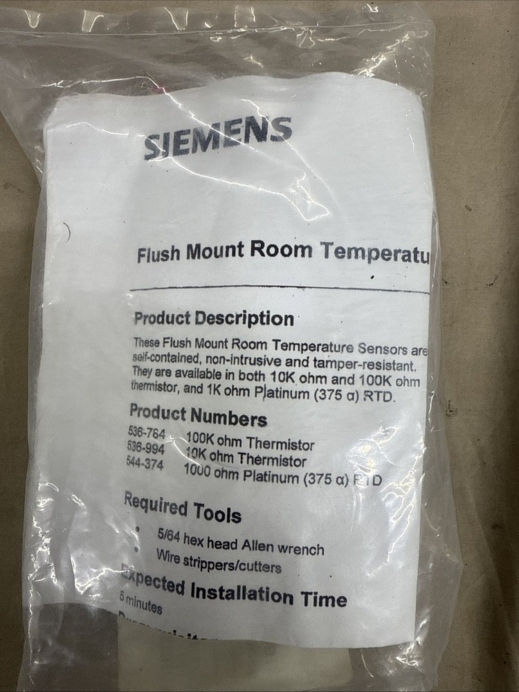 SIEMENS 544-374B / 544374B Flush Mount Room Temperature Sensor