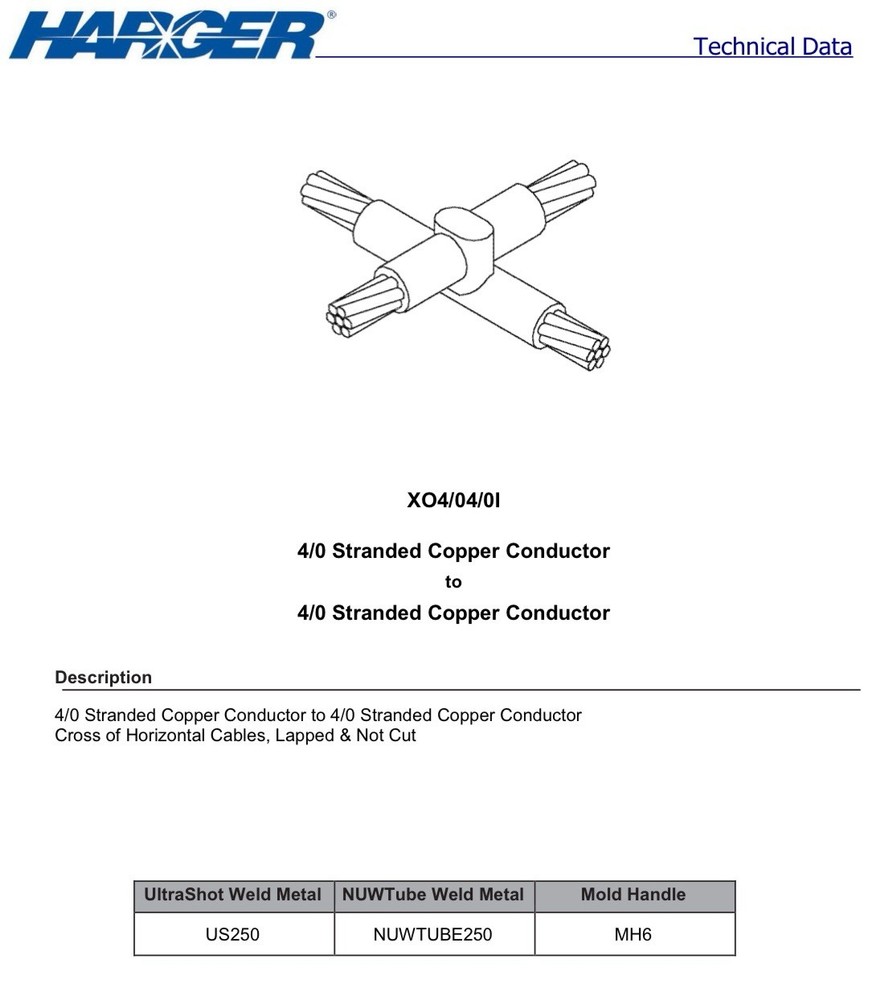 Harger XO4/04/0I Cable Crosslay Overlay Grounding Mold, Exothermic Cadweld