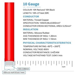 10 Gauge Silicone Wire 10 ft red and 10 ft Black Flexible 10 AWG Stranded Tin…