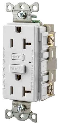 Hubbell GF20W, 125 VAC, 20 A, NEMA 5-20R, White, Self-Test GFCI Receptacle, 1 pc