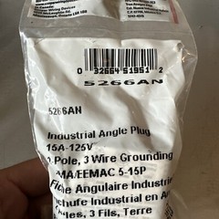Cooper 5266AN Industrial Angle Plug 15A-125V 2-pole, 3 Wire Grounding 5-15P NEW