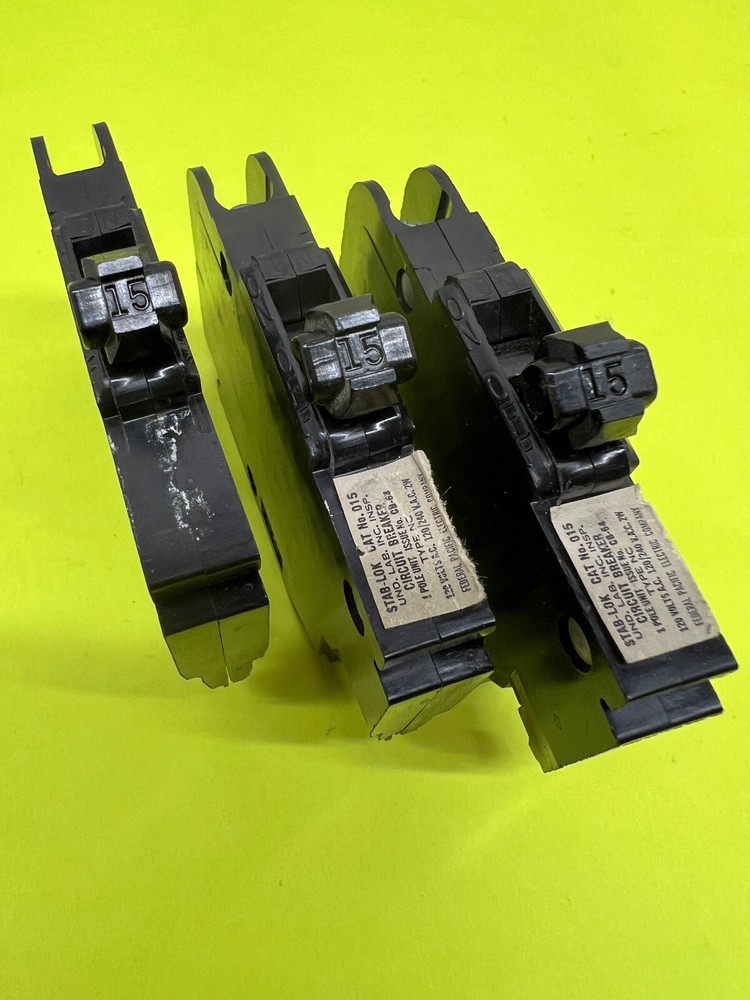 Federal Pacific 15 Amp Single Pole Lot of 3 Circuit Breakers Free Shipping