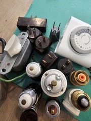 Vintage Electrical Parts & Hardware Lot – Wall Timer, Switches, Lamp Sockets, Pl