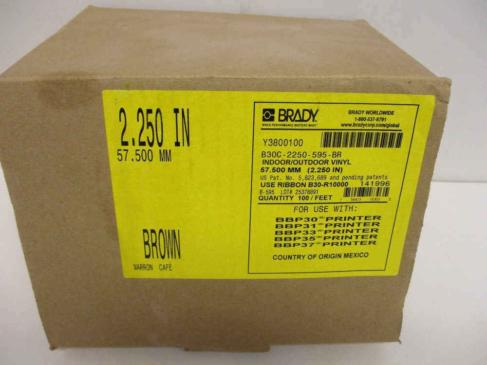 BRADY B30C-2250-595-BR CONTINUOUS INDOOR/OUTDOOR VINYL LABEL 2.25″ X 100FT BROWN