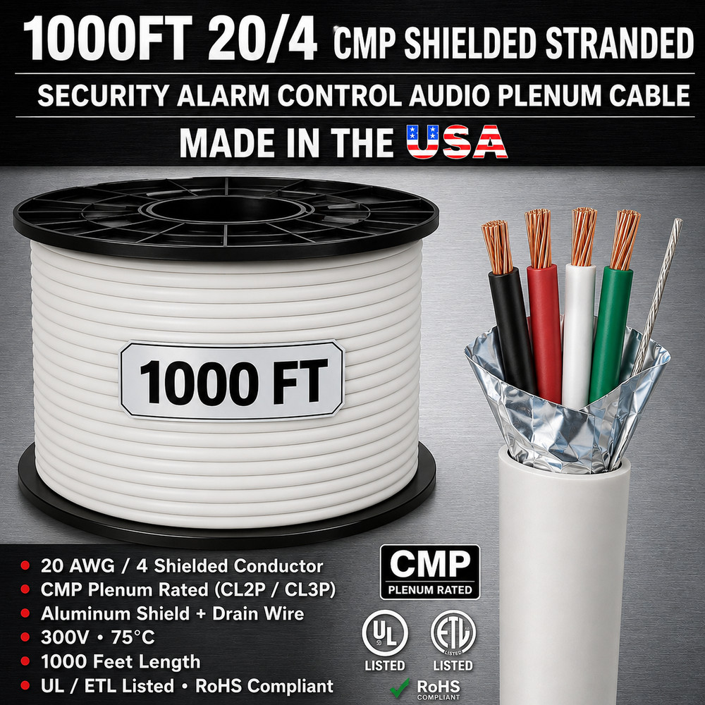 1000FT 20/4 CMP Shielded Stranded Security Alarm Control Audio Plenum Cable