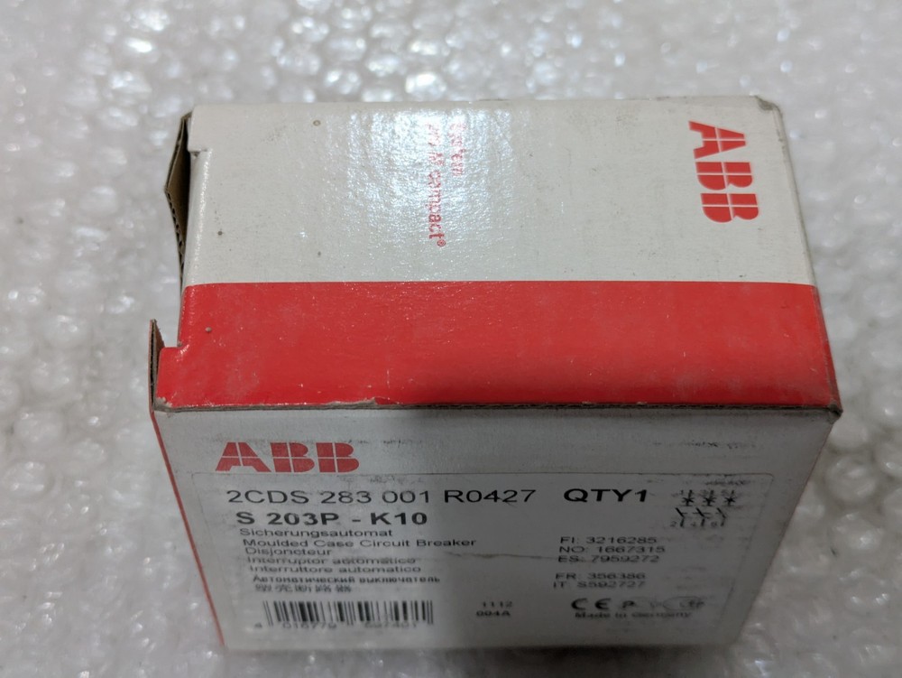 ABB S203P-K10 Miniature Circuit Breaker 3 Pole 10A K Curve 2CDS283001R0427 MCB