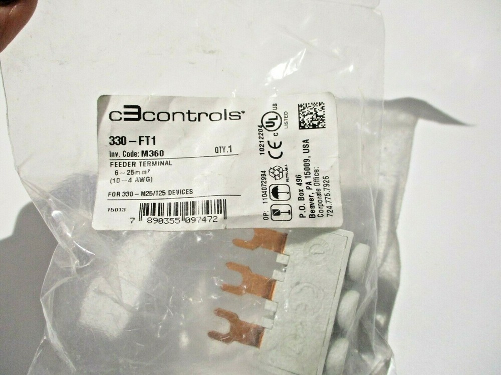 NEW C3 CONTROLS 330-FT1 3 POLE FEEDER TERMINAL 10-4 AWG 63A 690V