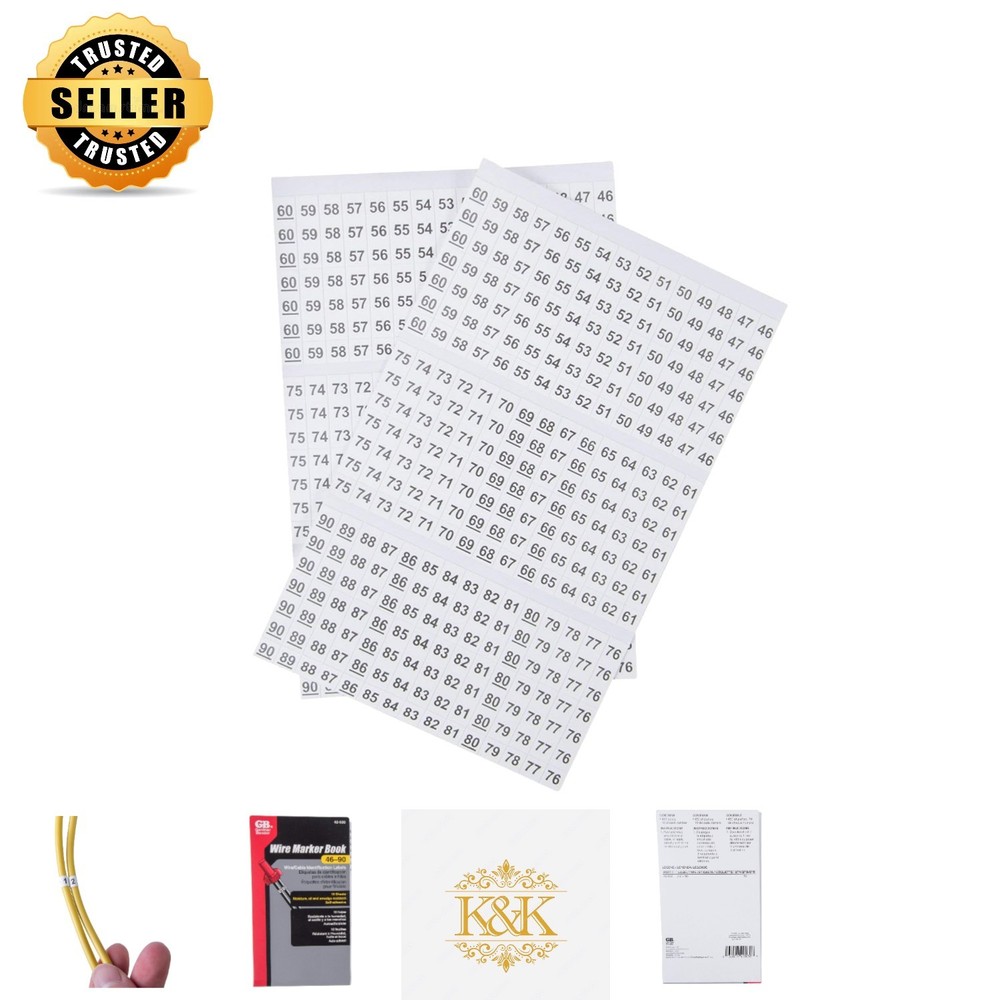 Durable Self-Adhesive Wire Markers, Numbers 46-90, Compact Booklet, 10 Sheets