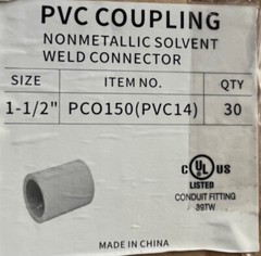 1-1/2″ PVC Standard Coupling for Sch 40 Rigid NM Conduit UL Listed 100 pc