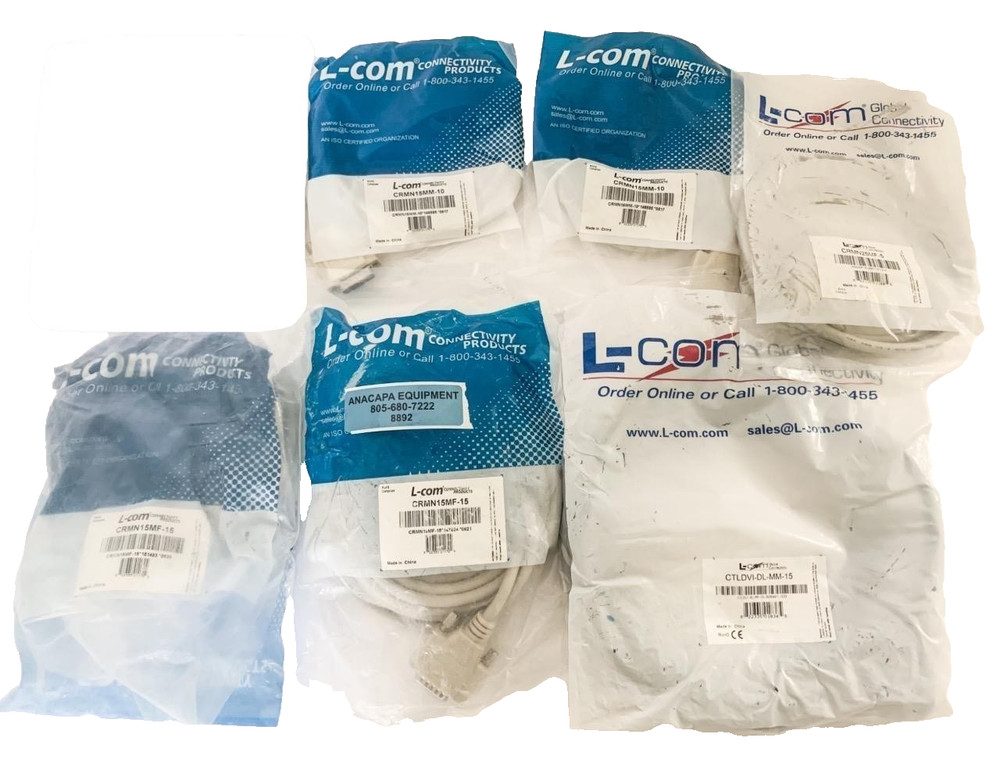 L-Com Reversible D-Sub Cable Mixed Lot CRMN15MF-15, CRMN15MM-10, CRMN25MF-5 NEW