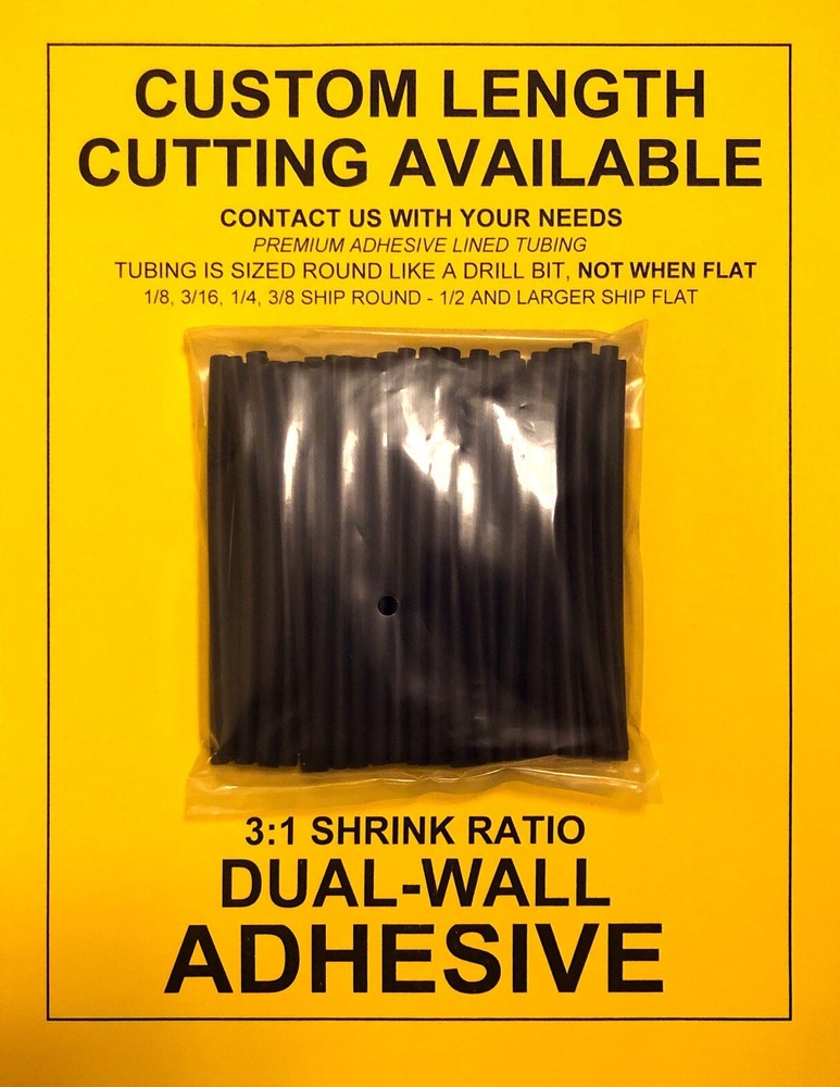 1/4″ / 6mm I.D Black (6″ 100pcs) Dual-Wall Adhesive Lined 3:1 Heat Shrink Tubing