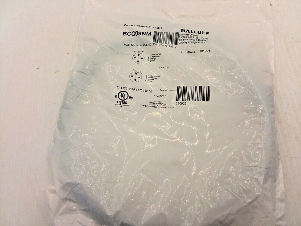 BALLUFF BCC M414-M414-6D-338-ES64N9-010 DOUBLE-ENDED CORDSET CONNECTOR 01 1M NIB
