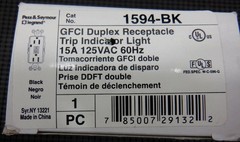 Pass & Seymour 1594-BK 15A 125V GFCI Black Duplex Receptacle Trip Indicator