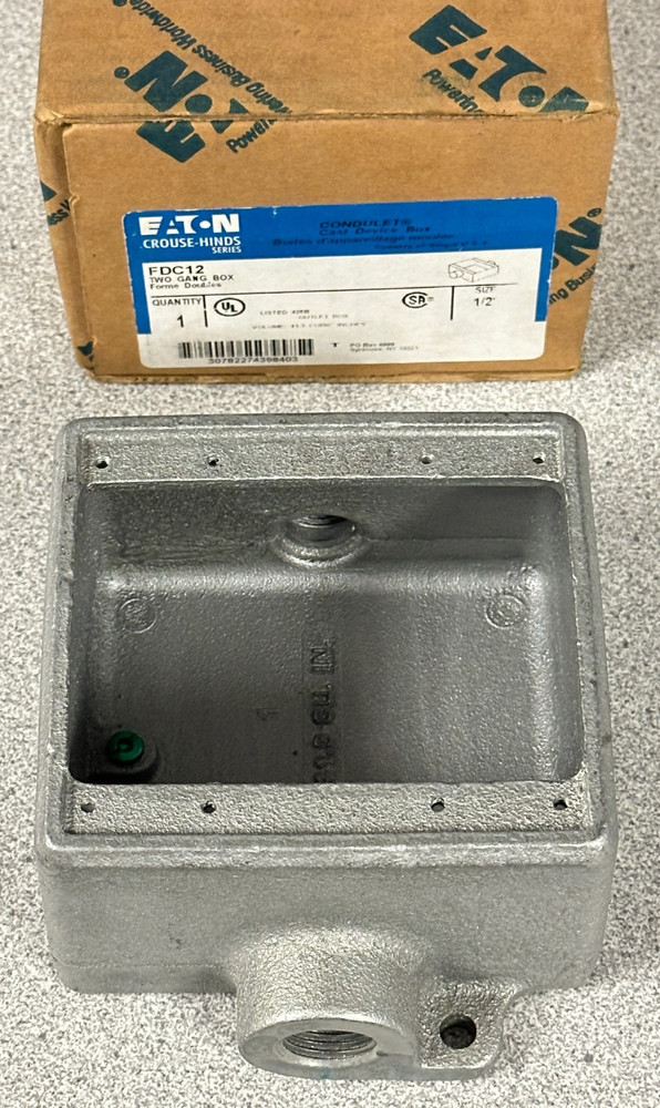 NEW Eaton Crouse Hinds FDC12 2-Gang 2 3/4″ Hub Iron Alloy Deep Device Box