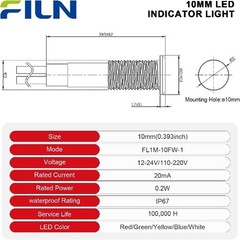 4 Pieces 12V LED Metal Indicator Lights 10mm IP67 Waterproof Low Power Pilot