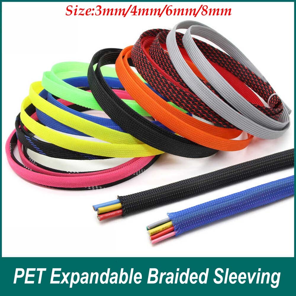 3/4/6/8mm Braided Cable Sleeving PET Expandable Wire Sheath Electrics Wire Harne