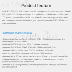 1.47-inch LCD ESP32-S3 WIFI Bluetooth Development Board I2C SPI USB Serial Port