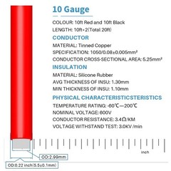 BNTECHGO 10 Gauge 10 AWG 10ft red and black, Silicone Wire Red Black