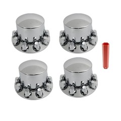 Set of 4 Rear Chrome Wheel Axle Hub Cover Kit Semi 33mm Nut Covers ABS Plastic