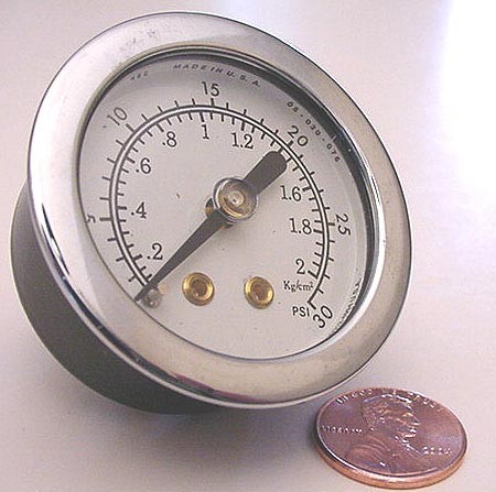 1505 BARKER AIR AND HYDRAULICS PRESSURE GAUGE 1 1/2″ DIAL, 30 PSI, KG BLACK PAIN