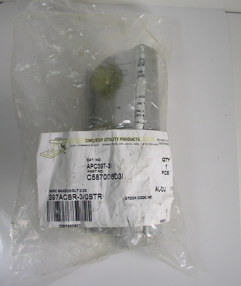 CMC/ESP Utility APC397-3I Aluminum Parallel Clamp 3/0 STR – 400 MCM .47/.78