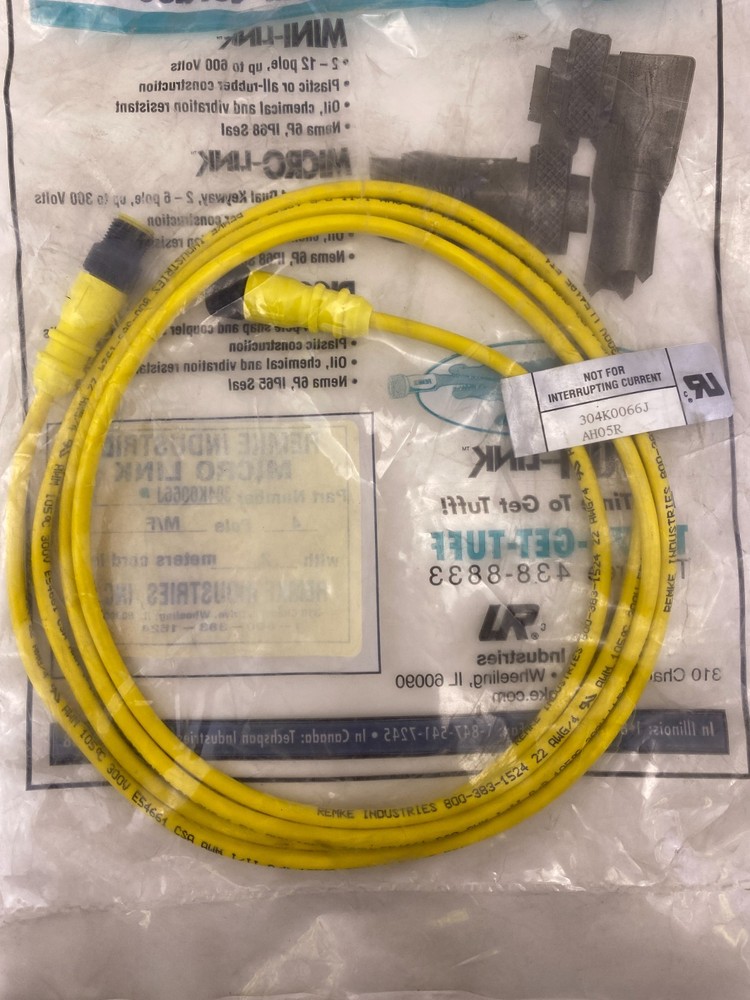 Remke 304K0066J Single Key Micro Cable,M12, 22 AWG 4 Pole 2 meter(6.6 ft)