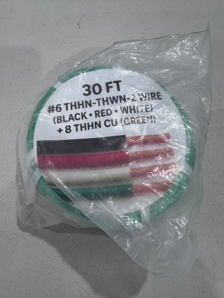 30′ EA THHN THWN 6 AWG GAUGE BLACK WHITE RED GREEN STRANDED COPPER WIRE