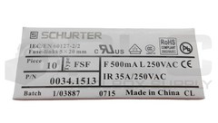 NEW LOT OF 20 SCHURTER 0034.1513 TIME DELAY FUSE F 500MA L 250VAC