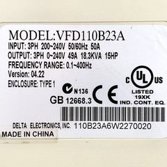 Delta VFD110B23A VFD-B AC Drive 15HP 230V 3-Phase