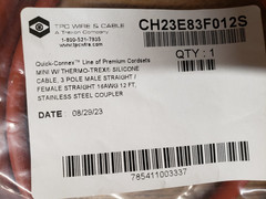 TPC CH23E83F012S Mini Silicone 3 Pin 16AWG Thermo-Trex 500-Plus 200C Cable (New)
