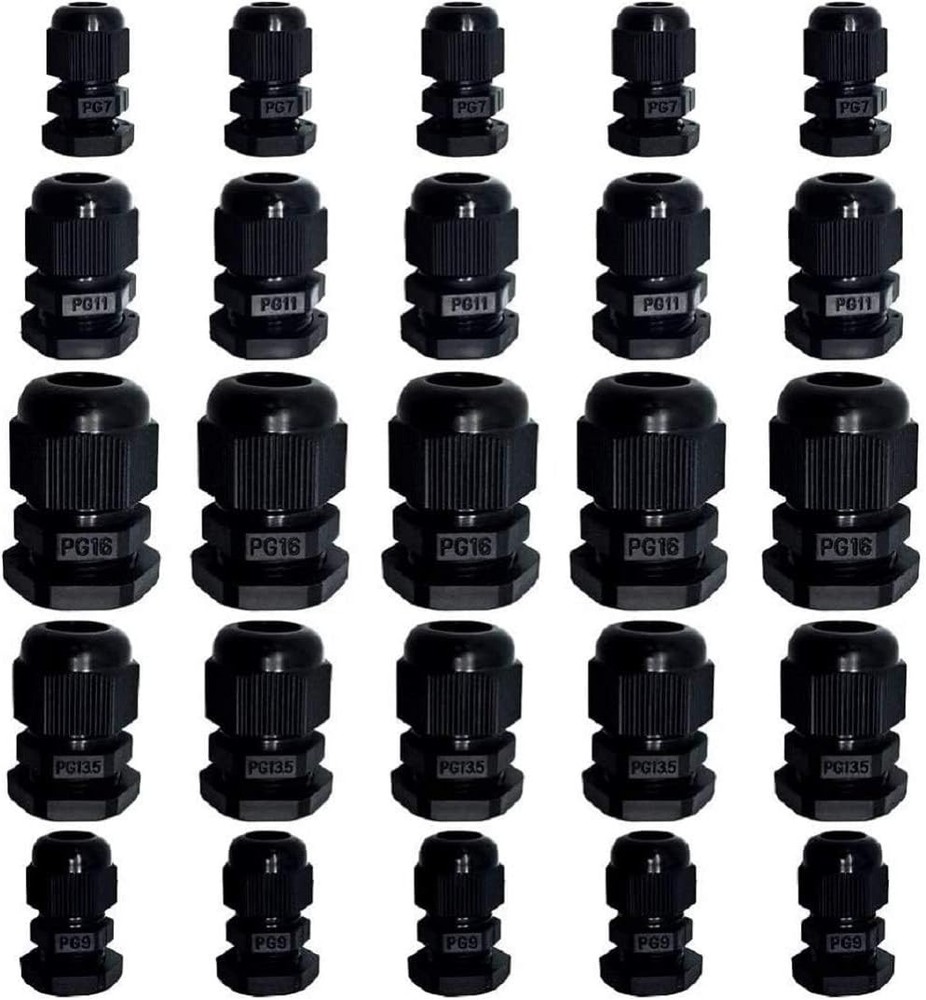 25 Pack Waterproof Cable Glands Pg7 Pg9 Pg11 Pg13.5 Pg16 For Electrical Conne…