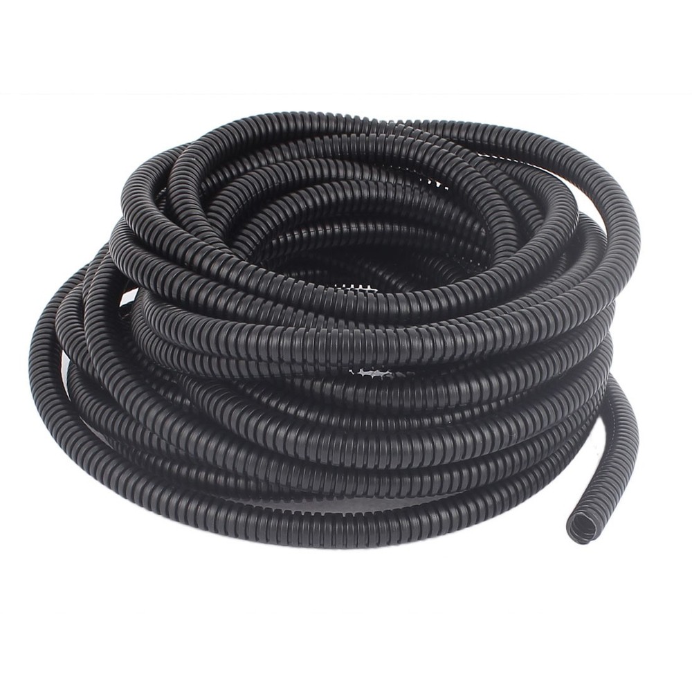 7M Long 10mm Diameter Plastic Corrugated Tube Electric Conduit Pipe Black
