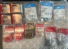 lot of electrical supplies – NEW – staples/straps/connectors – 13 packages