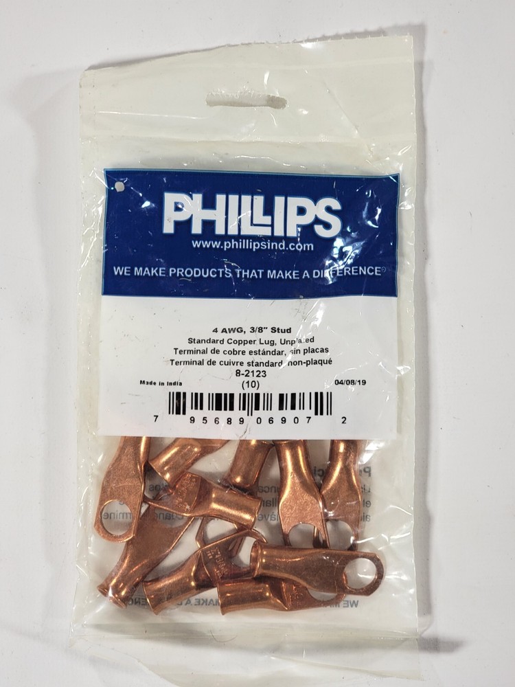10 Bare Battery COPPER Ring Lug Terminal Connector #4 AWG Wire Gauge 3/8″ Stud