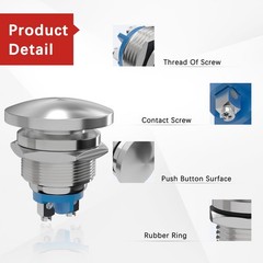 22MM Momentary Mushroom Head Push Button Switch IP65 Waterproof 12V 24V 36V DC