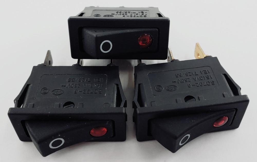 3PCS BAOKEZHEN SC792-6 15A 125/250VAC 3Pins 2 Positions Rocker Switch & Red Lamp