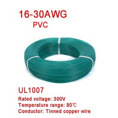 Green 16AWG to 30AWG PVC Electronic Wire Cable, Tinned Copper Stranded Wiring